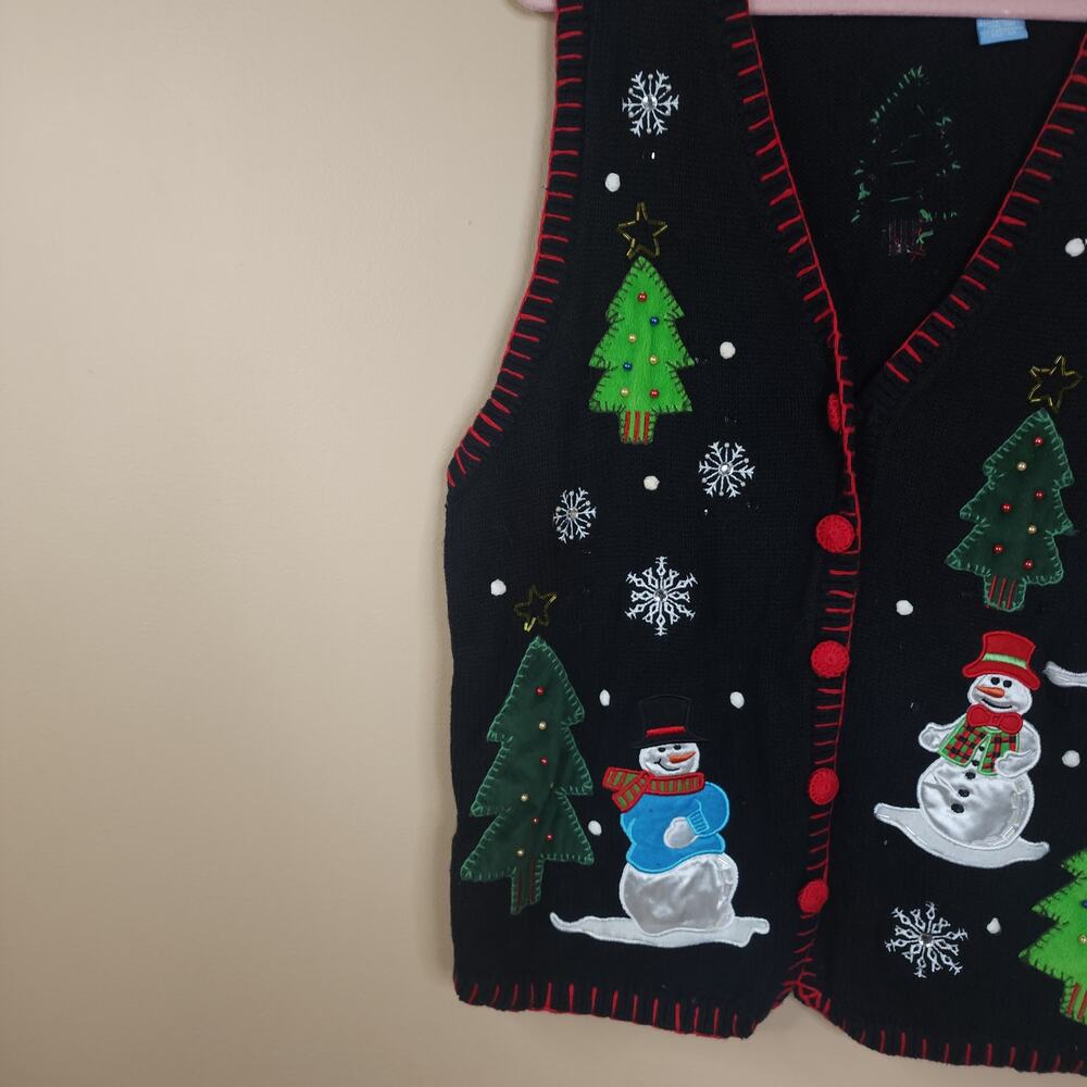 Vintage Basic Editions Black Tacky Button Sweater… - image 3